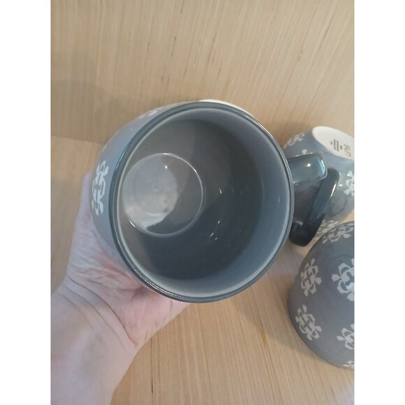 Baum Bros Phara Stoneware Pot Belly Mugs Gray Large 20 OZ Set Of 4 Micro Safe - Picture 8 of 12